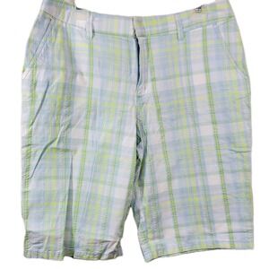 Caribbean Joe Shorts Womens  Size 12 Burmuda Vlue And Green Plaid Pattern Design